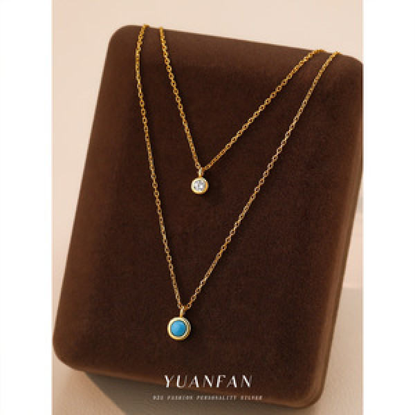 A43610 s925 sterling silver cubic zirconia green turquoise pendant choker necklace