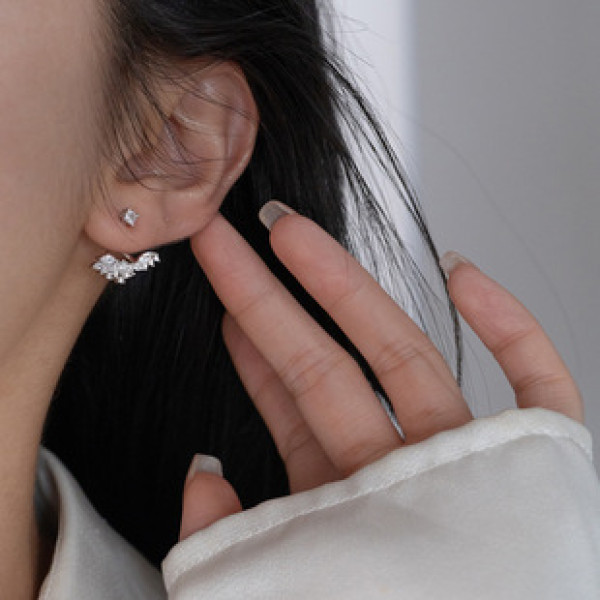 A43395 s925 silver rhinestone wing elegant earrings