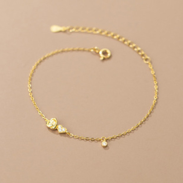 A34995 s925 sterling silver goldplated rose sparkling heart charm bracelet