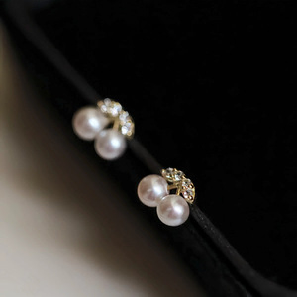 A44877 s925 silver artificial pearl stud rhinestone dainty earrings
