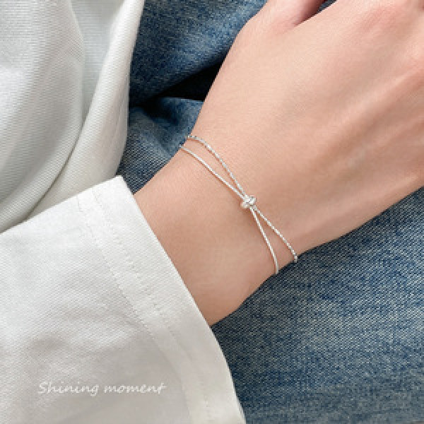 A45721 s925 silver trendy sweet dainty double layered circle charm anklet bracelet