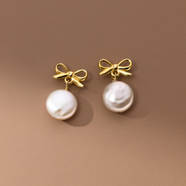 A44469 s925 sterling silver butterfly pearl sweet elegant earrings