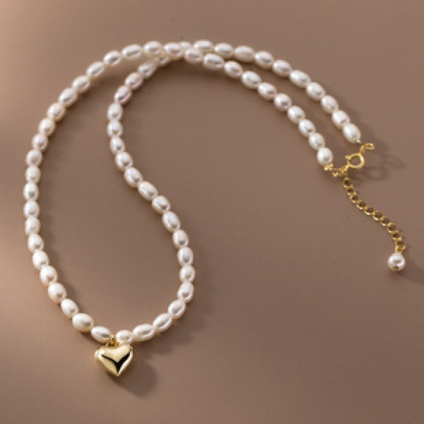 A40169 s925 sterling silver vintage heart pearl design elegant necklace