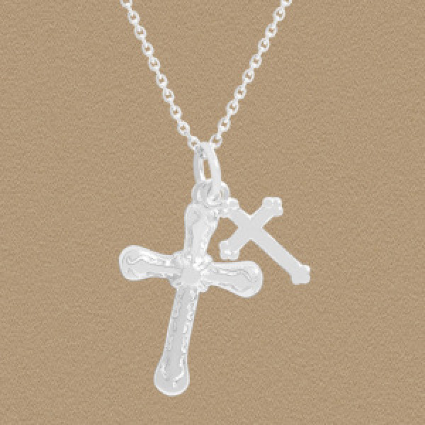 A44645 double cross sterling silver s925 necklace