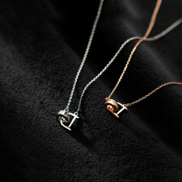 A43312 s925 sterling silver initial elegant simple rhinestone circle necklace