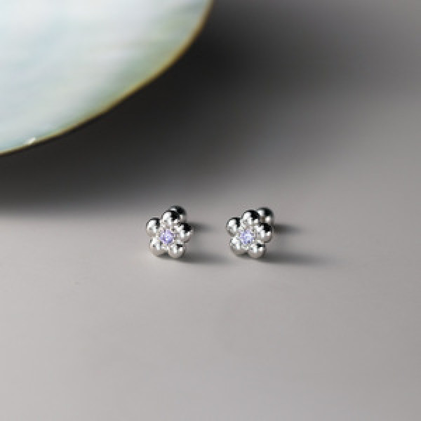 A45563 s925 sterling silver trendy sweet rhinestone flower stud earrings