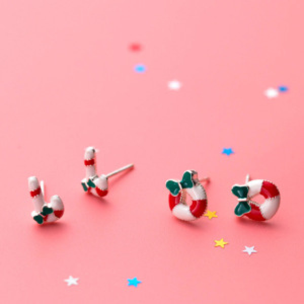A44860 s925 sterling silver stud christmas glazed sweet cute earrings