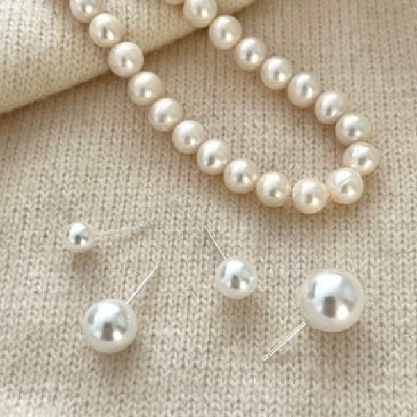 A37677 sterling silver pearl stud earrings
