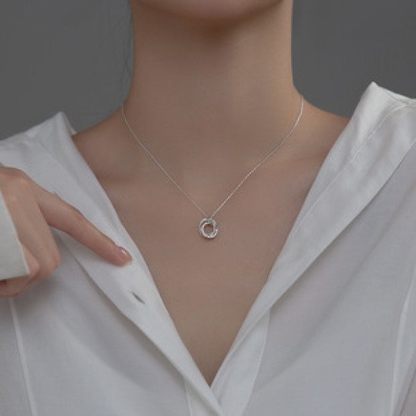 A36759 s925 sterling silver simple fashion rhinestone circle pendant sweet chic necklace