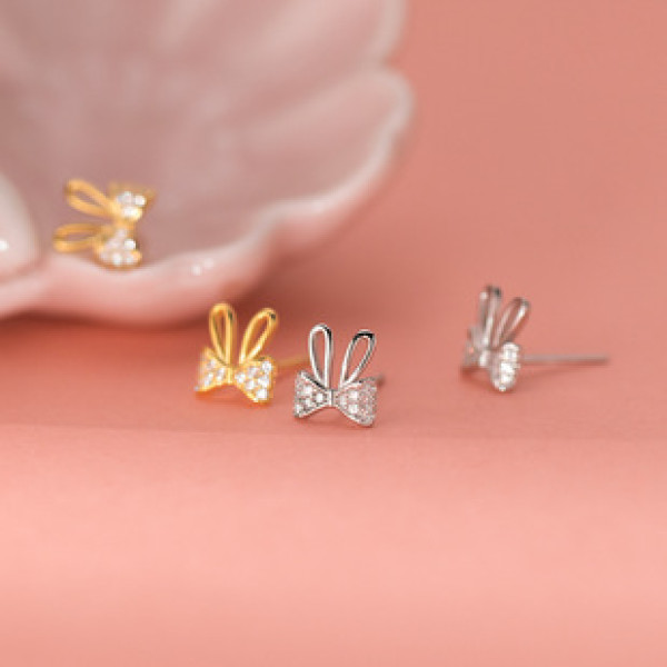 A42939 s925 sterling silver trendy sweet butterfly rhinestone rabbit earrings