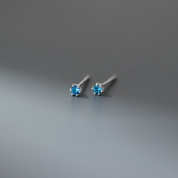 A44389 silver simple cute rhinestone blue stud earrings
