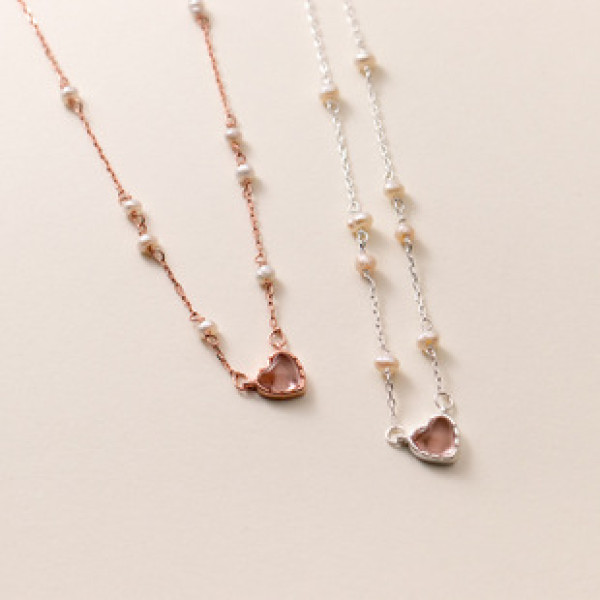 A38914 s925 sterling silver heart pearl elegant sweet heartshape necklace