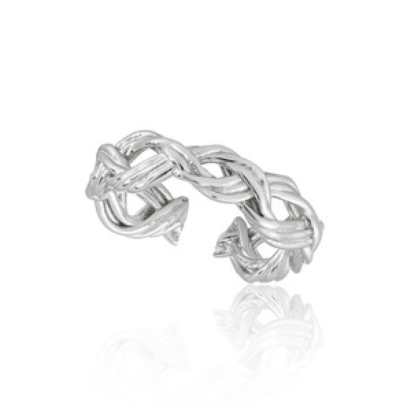 A43596 rope twist s925 sterling silver unique hollowed adjustable ring