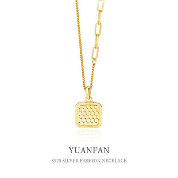 A38783 sterling silver gold metal square necklace