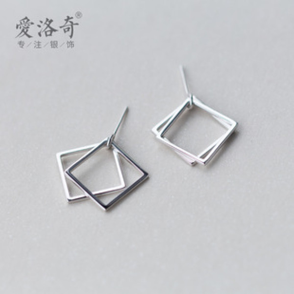 A38292 s925 sterling silver simple square geometric dangle earrings earrings