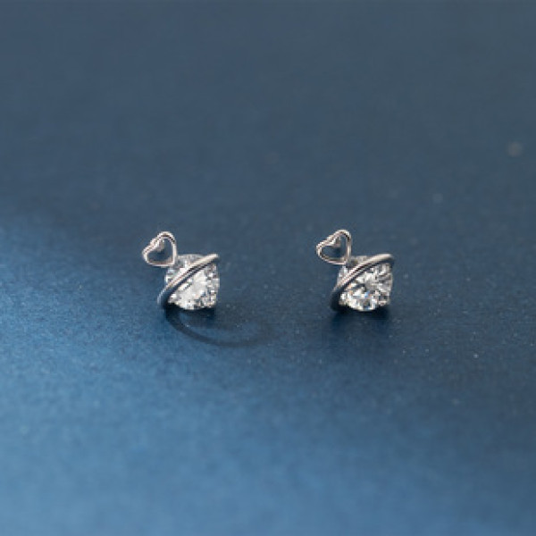A43165 s925 silver stud simple cute heart ball rhinestone sweet earrings