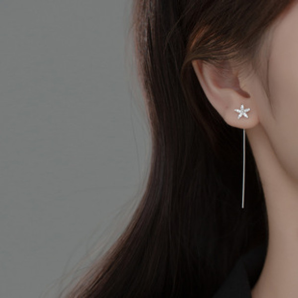 A35512 925 sterling silver string small trendy rhinestone flower dangle earrings