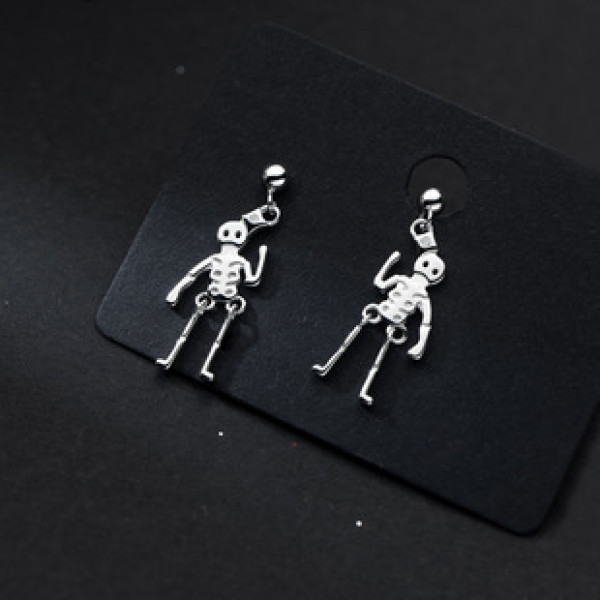 A40593 s925 silver unique skull black earrings