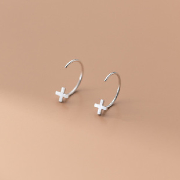 A35964 s925 sterling silver simple geometric dangle fashion cross earrings