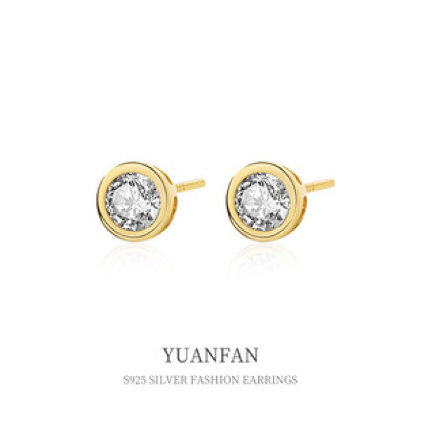 A39719 sterling silver simple circle cubic zirconia stud fashion cute elegant earrings