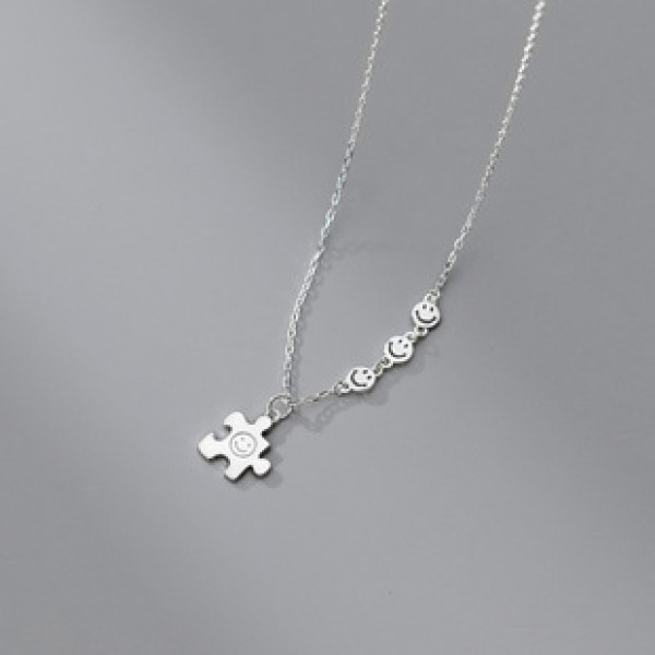 A41928 s925 sterling silver simple smilingface unique necklace