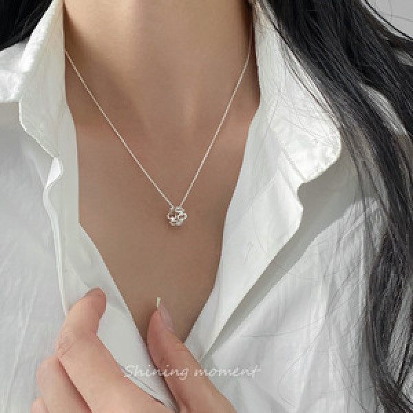 A46133 s925 silver dainty simple oval circle necklace