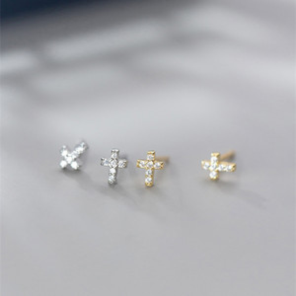 A44895 s925 silver rhinestone cross stud cute fashion earrings