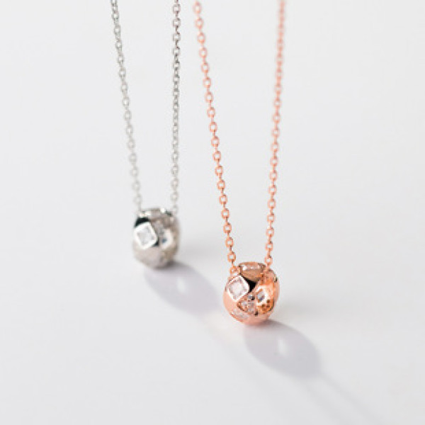 A38427 s925 sterling silver rhinestone circle rhombic elegant design necklace