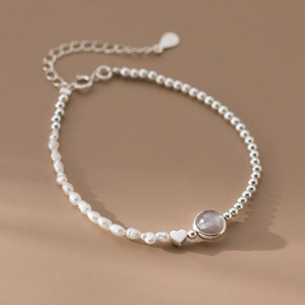 A45564 s925 silver trendy sweet heart pearl charm bracelet