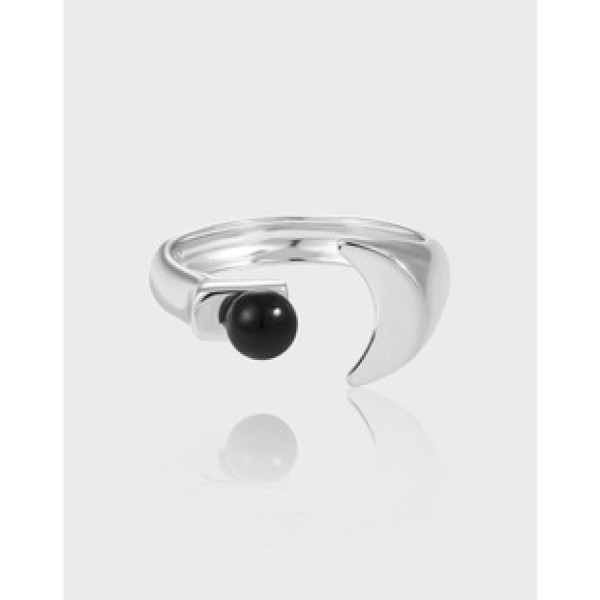 A41817 unique adjustable black agate s925 sterling silver ring