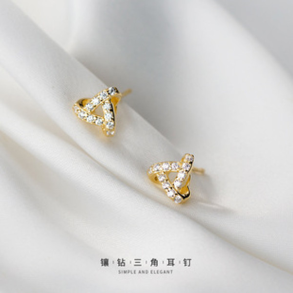 A42970 s925 silver cute triangle stud fashion rhineston earrings