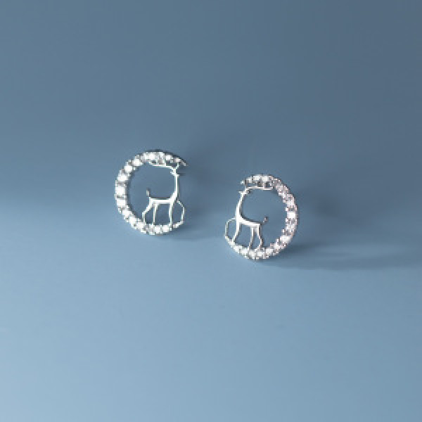 A44858 s925 sterling silver stud christmas moon deer sweet rhinestone crescent earrings