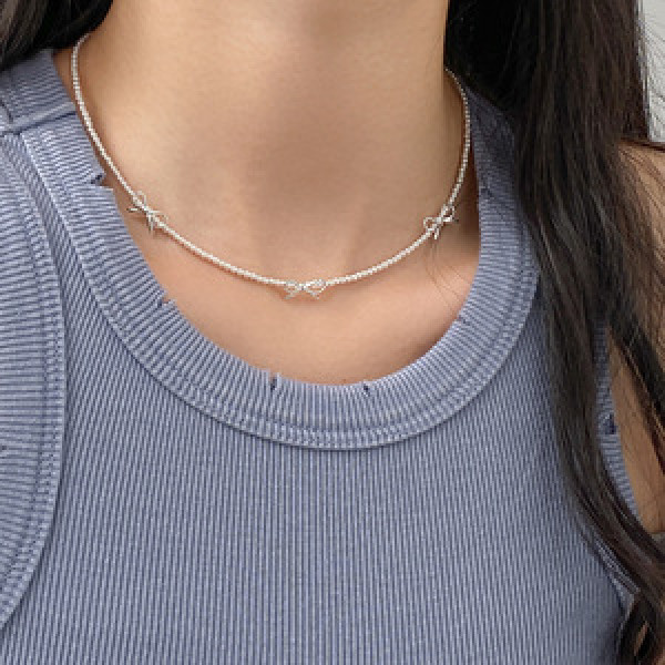 A44191 s925 silver trendy sweet butterfly necklace