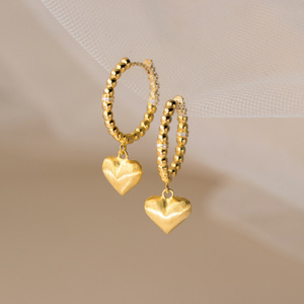 A45115 s925 sterling silver sweet rhinestone bead heart stud earrings