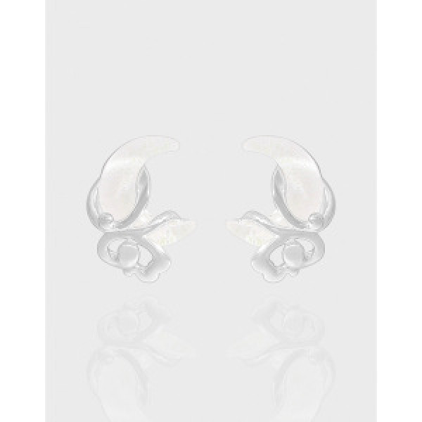 A43963 white moon stud sterling silver s925 earrings