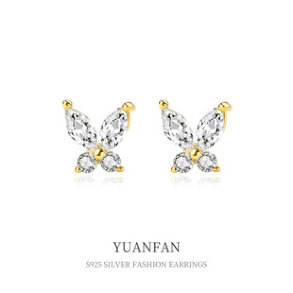 A39709 sterling silver simple cubic zirconia butterfly stud elegant fashion earrings