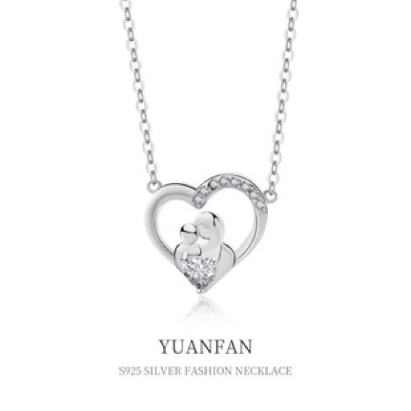 A38621 sterling silver cubic zirconia heart necklace