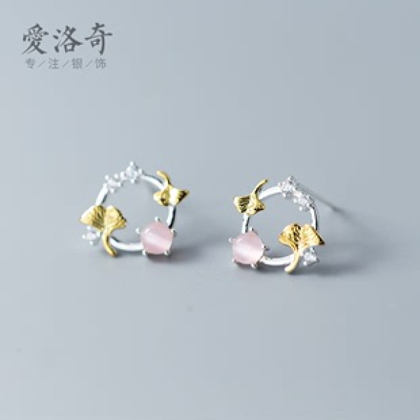 A42241 s925 silver stud sweet circle artificial cateye earrings