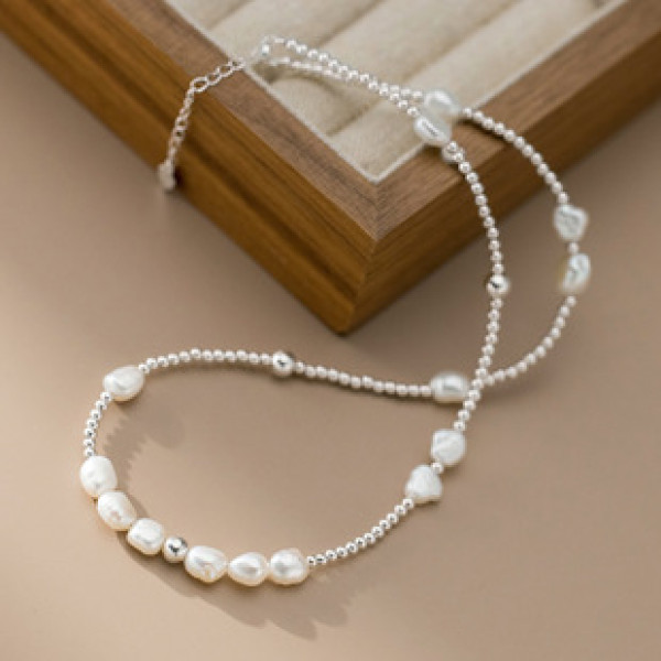 A43168 sterling silver elegant fashion pearl design necklace