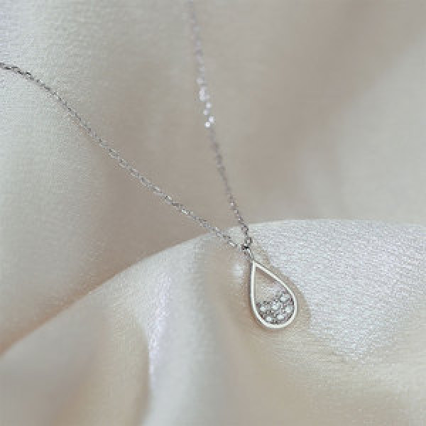 A43734 s925 silver simple hollowed teardrop rhinestone fashion elegant necklace