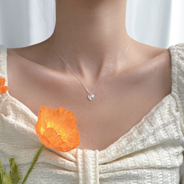 A43302 s925 sterling silver simple heartshape heart necklace