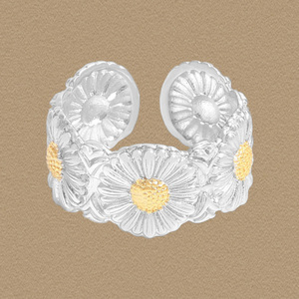 A45473 double daisy adjustable sterling silver s925 ring