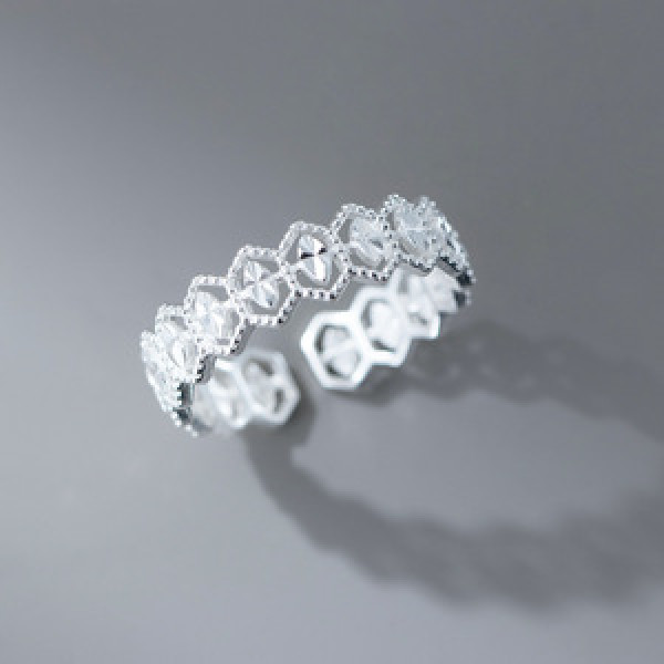 A45945 s925 sterling silver trendy sweet rhombic hollowed lace ring