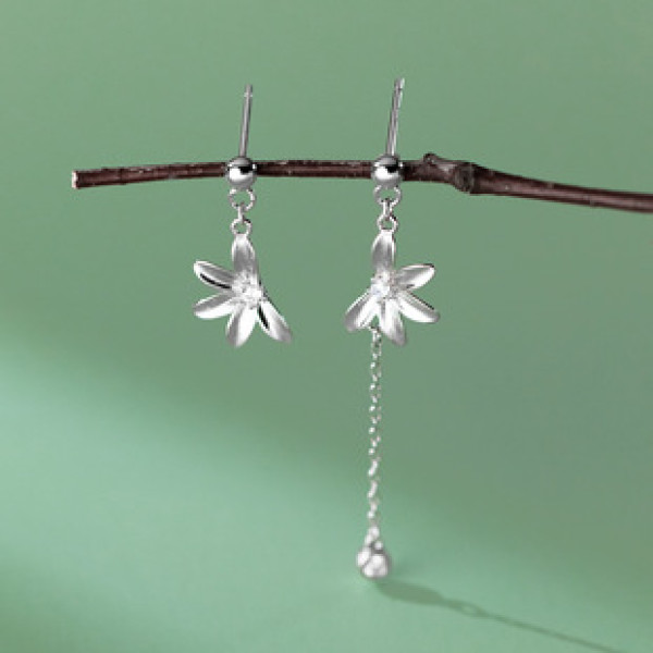 A41984 s925 sterling silver rhinestone flower fringe stud earrings trendy earrings