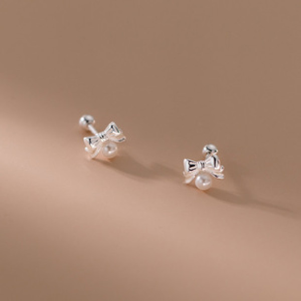 A41237 s925 sterling silver artificial pearl butterfly stud sweet earrings