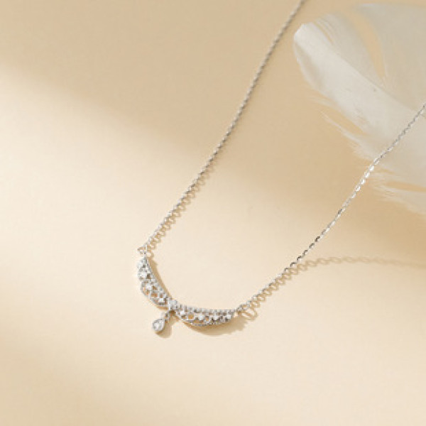 A42851 s925 sterling silver sweet fringe teardrop vintage elegant necklace