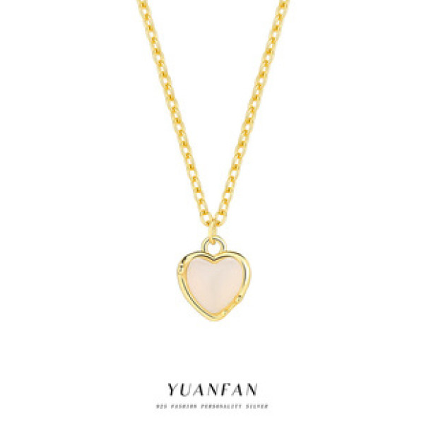 A43056 s925 sterling silver simple grade pink agate heartshape necklace