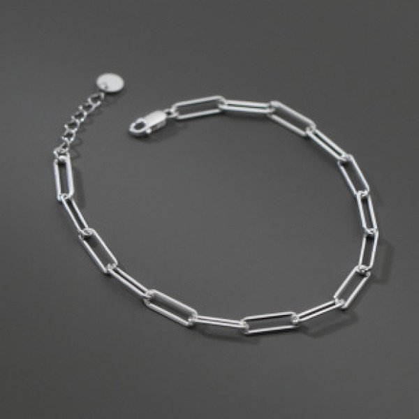 A37189 s925 sterling silver simple square charm bracelet
