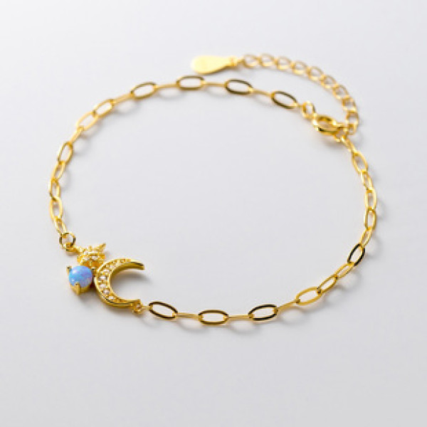A41825 s925 sterling silver fashion moon stars rhinestone charm elegant bracelet