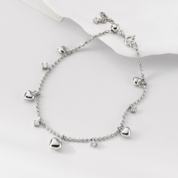 A46230 s925 silver sweet extra rhinestone heart fringe charm bracelet